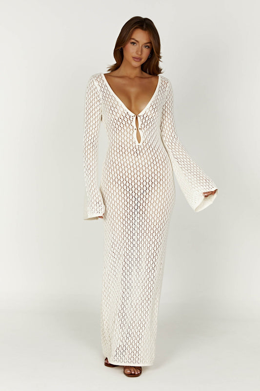 Sorielle Crochet Fishtail Flare Sleeve Maxi Dress